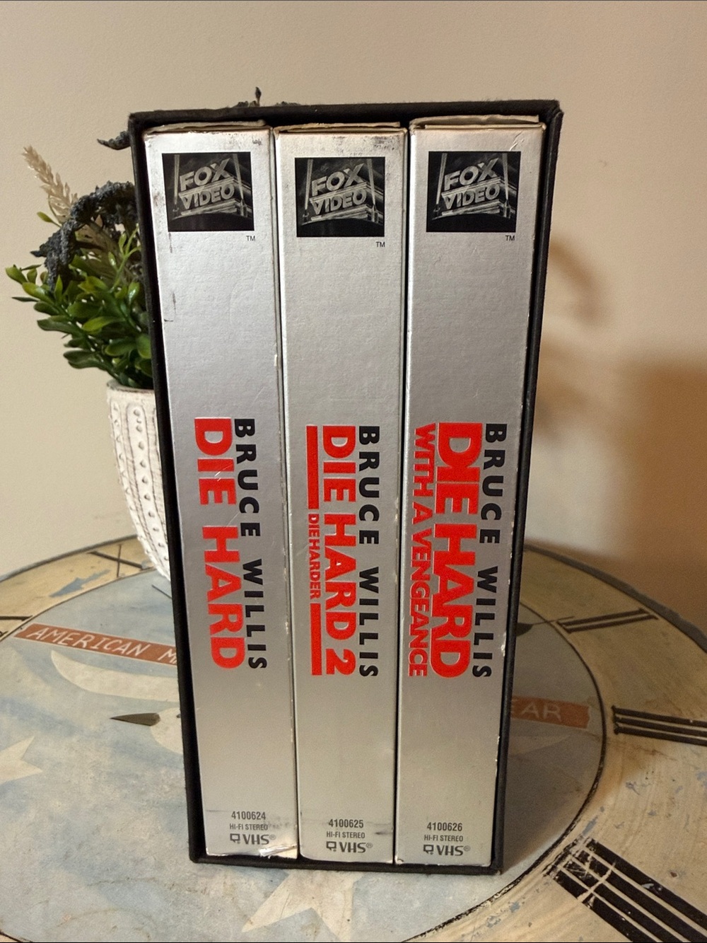 Vintage Fox Video Bruce Willis Die Hard Trilogy VHS Box Set - Silver & Red